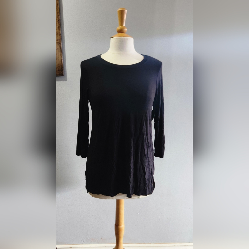 Jones New York Black Long Sleeve Crewneck Top